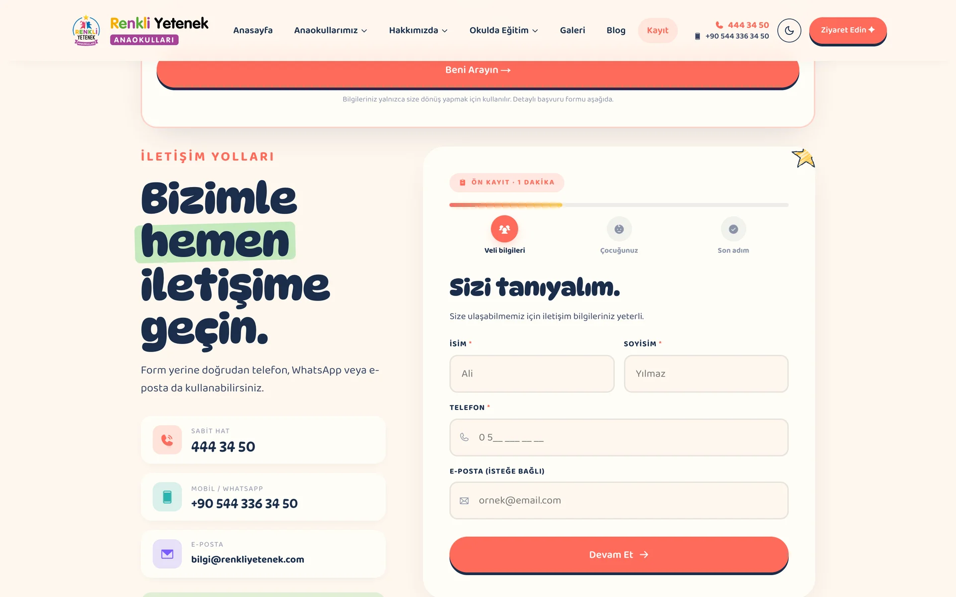 Kayıt akışı: velinin tek formla ulaştığı başvuru, arkasında CRM kaydına düşüyor.