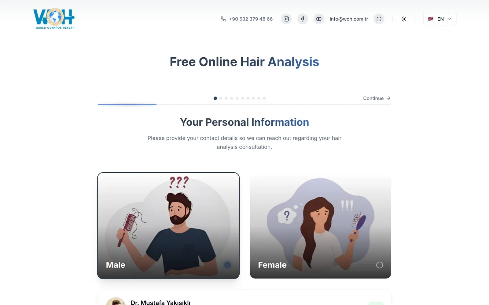 The free online analysis: a step by step form for the candidate, landing as a CRM record.